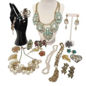 Chunky Statement Necklace Brooch Earrings Ring Jewelry Lot Costume